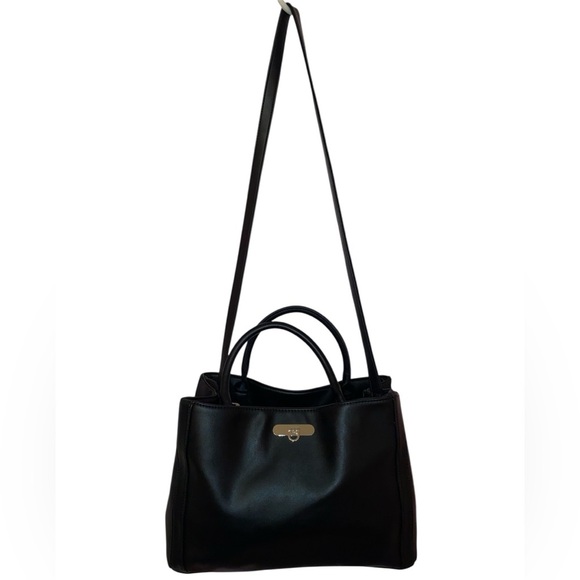 Nine West Satchel Style Handbag w/ Shoulder Straps in smooth Faux Leather BLACK - Picture 2 of 9